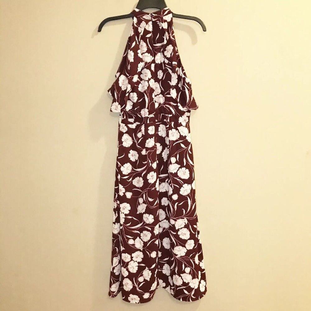 Lauren Conrad Runway Collection Dress NWT Dauphine Wine Ruffle Midi Floral 8 - Picture 4 of 6